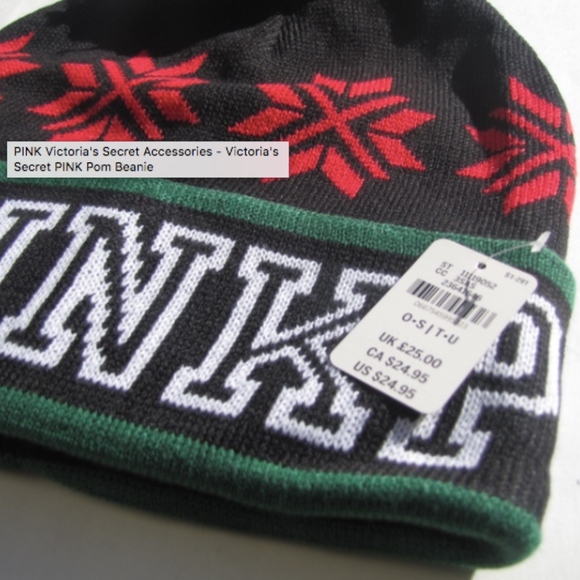 PINK Victoria's Secret Accessories - Victorias Secret PINK Pom Pom Snowflake Beanie NWT